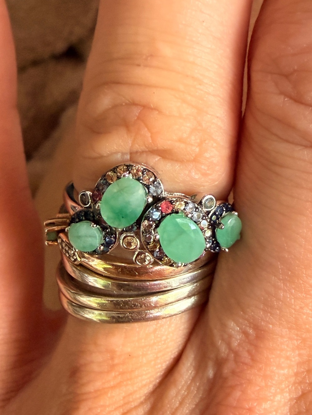925 Sterling Silver Ring Oval Emerald
6x4mm Sapphire Diamond Cut
Gemstone Sz7